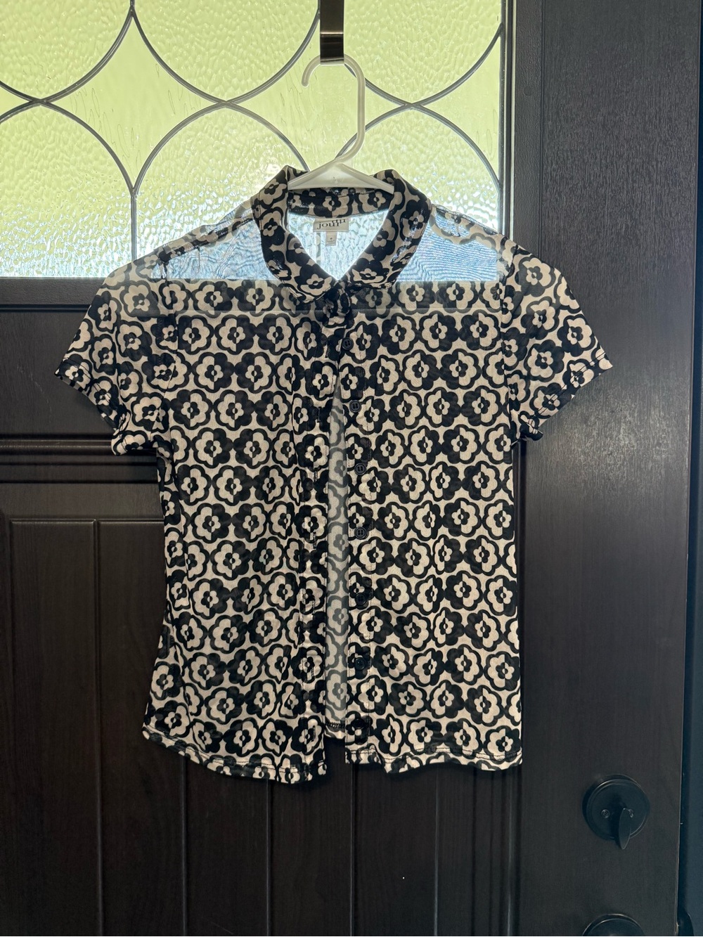 Vintage Belle Du Jour Black and White Floral Button-Down Top